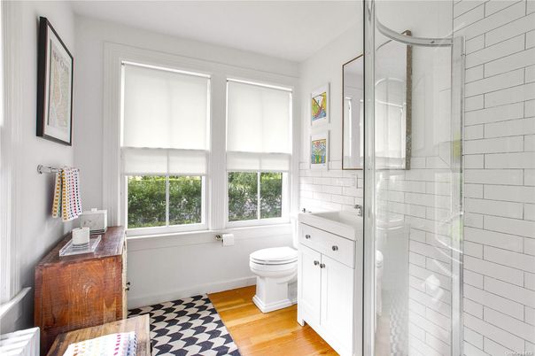 Bathroom, Glass Shower, Interior, Wood Texture Flooring