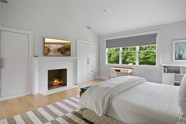 Bedroom, Fireplace, Interior, Wood Texture Flooring