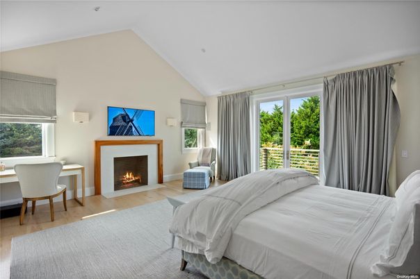 Bedroom, Fireplace, Interior, Wood Texture Flooring