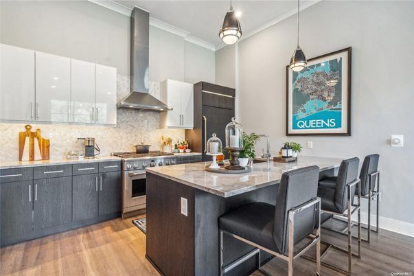 Interior, Kitchen, Pendant Lights, Stainless Steel Appliances, Wood Texture Flooring