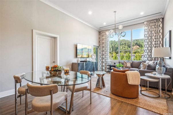 Dining room, Interior, Living room, Pendant Lights, Recessed Lighting, Wood Texture Flooring
