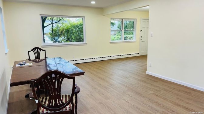 Dining room, Interior, Recessed Lighting, Wood Texture Flooring