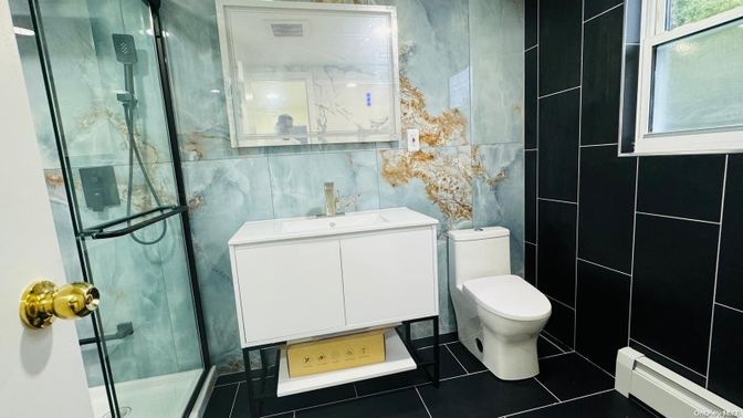 Bathroom, Glass Shower, Interior, Marble Walls