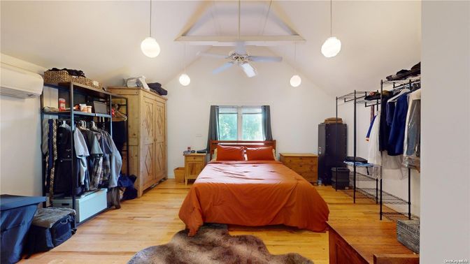 Bedroom, Interior, Pendant Lights, Wood Texture Flooring