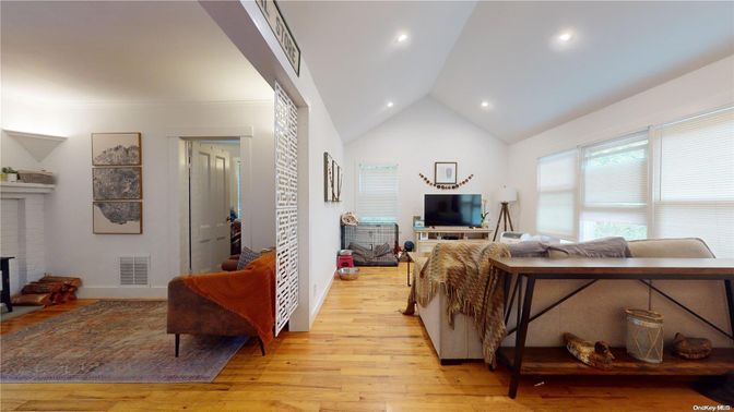 Fireplace, Interior, Recessed Lighting, Wood Texture Flooring