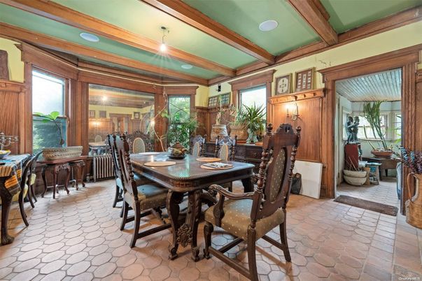 Dining room, Interior, Recessed Lighting, Wooden Beams