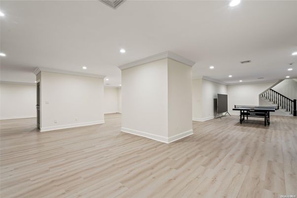 Empty room, Game Room, Interior, Recessed Lighting, Wood Texture Flooring