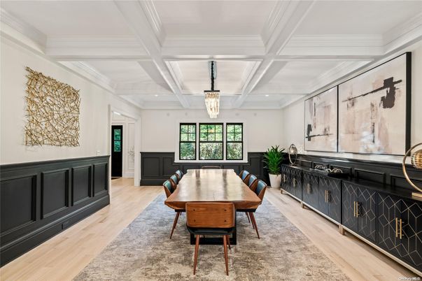 Dining room, Interior, Pendant Lights, Wood Texture Flooring