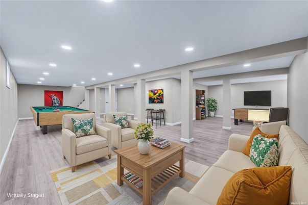 Billiard Table, Game Room, Interior, Living room, Recessed Lighting, Wood Texture Flooring