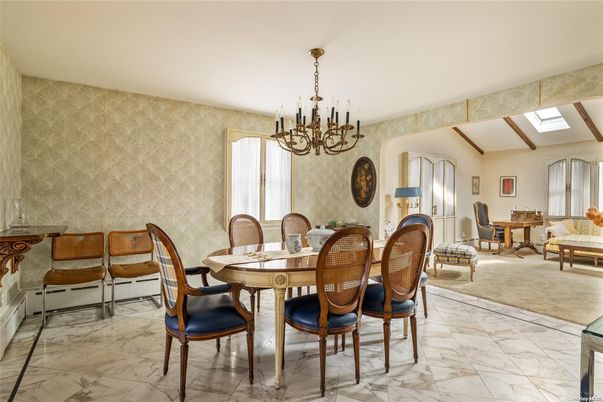 Chandelier, Dining room, Interior, Marble, Wooden Beams