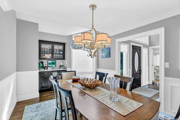 Chandelier, Dining room, Interior, Wood Texture Flooring