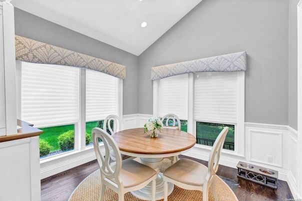 Dining room, Interior, Recessed Lighting, Wood Texture Flooring