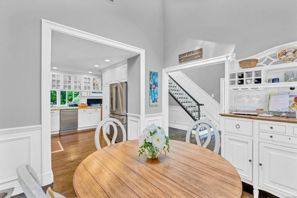 Dining room, Interior, Kitchen, Recessed Lighting, Stainless Steel Appliances, Wood Texture Flooring