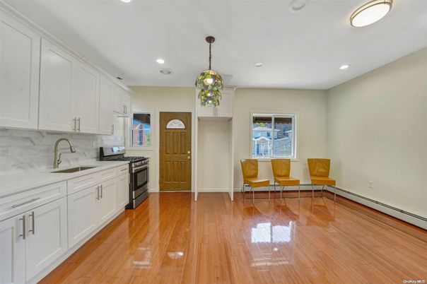 Interior, Kitchen, Pendant Lights, Recessed Lighting, Wood Texture Flooring