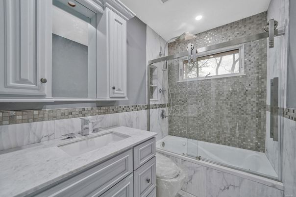 Bathroom, Glass Shower, Interior, Recessed Lighting