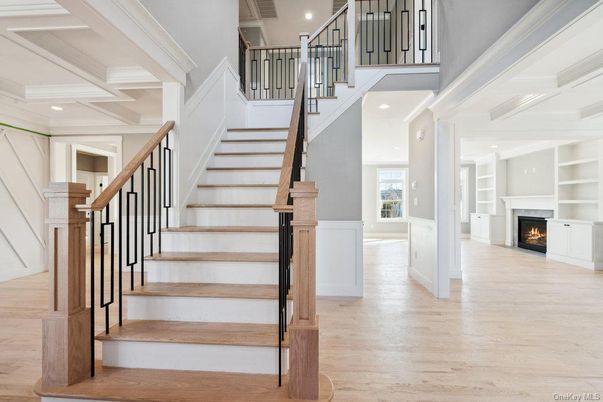 Fireplace, Interior, Recessed Lighting, Wood Texture Flooring