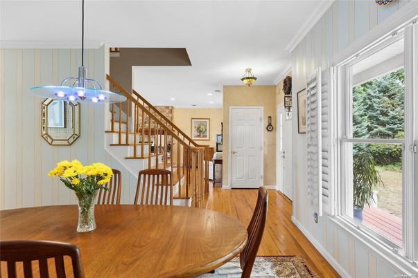 Dining room, Interior, Pendant Lights, Recessed Lighting, Wood Texture Flooring