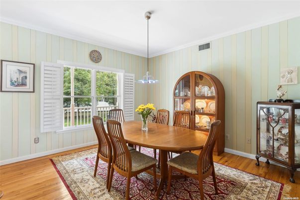 Dining room, Interior, Pendant Lights, Wood Texture Flooring
