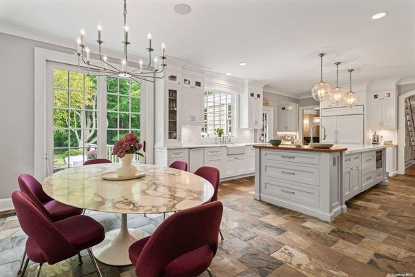 Dining room, Interior, Kitchen, Pendant Lights, Recessed Lighting, Wood Texture Flooring