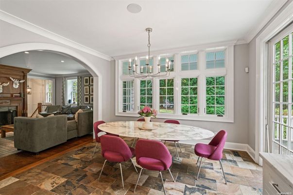 Chandelier, Dining room, Fireplace, Interior, Living room, Pendant Lights, Recessed Lighting