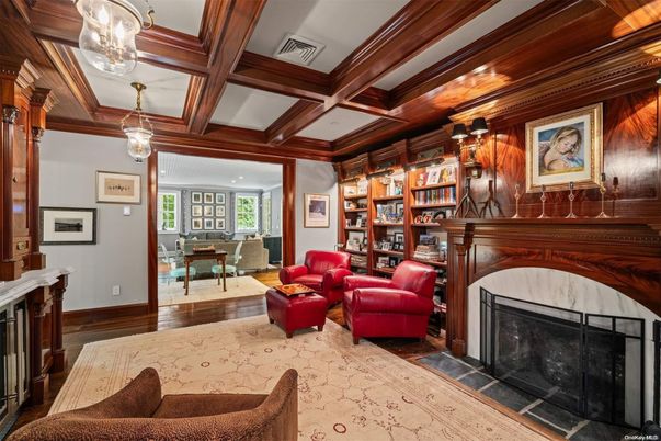 Dining room, Fireplace, Interior, Living room, Pendant Lights, Wooden Beams, Wood Texture Flooring