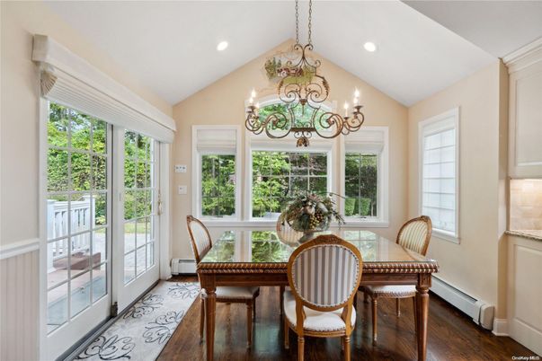 Chandelier, Dining room, Interior, Recessed Lighting, Wood Texture Flooring