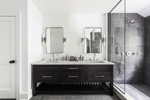 Bathroom, Dual Sink Vanities, Glass Shower, Interior