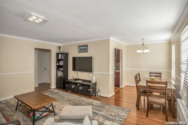 Dining room, Interior, Living room, Recessed Lighting, Wood Texture Flooring