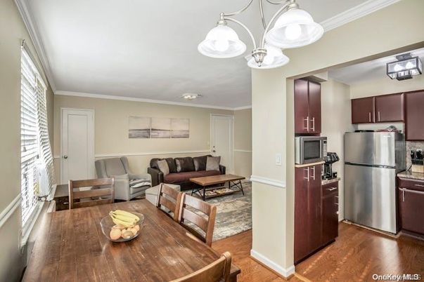 Dining room, Interior, Kitchen, Living room, Pendant Lights, Wood Texture Flooring