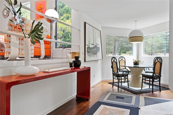 Dining room, Interior, Pendant Lights, Wood Texture Flooring
