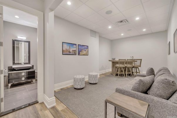 Dining room, Interior, Living room, Recessed Lighting, Wood Texture Flooring