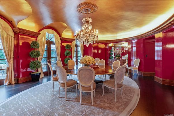 Chandelier, Dining room, Interior, Wood Texture Flooring