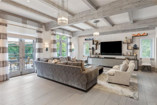 Interior, Living room, Pendant Lights, Recessed Lighting, Wooden Beams, Wood Texture Flooring