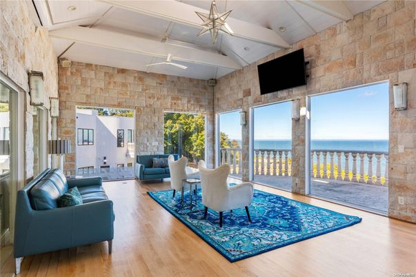 Interior, Living room, Stone Walls, Water, Wood Texture Flooring