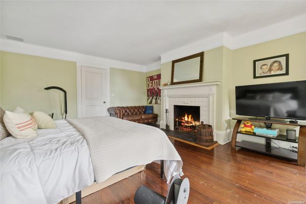Bedroom, Fireplace, Interior, Wood Texture Flooring