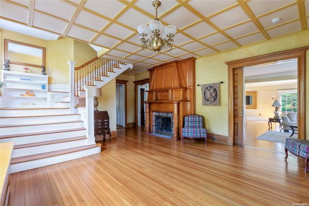 Fireplace, Interior, Pendant Lights, Wood Texture Flooring