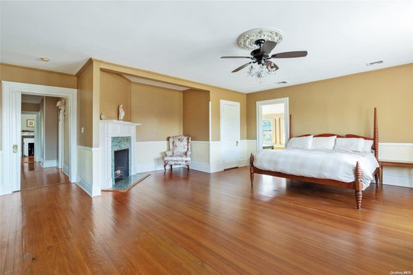 Bedroom, Fireplace, Interior, Wood Texture Flooring