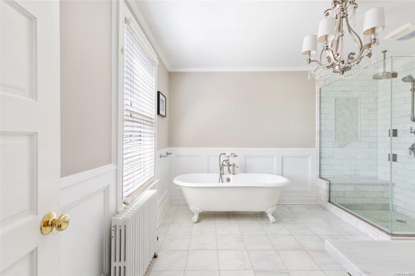 Bathroom, Chandelier, Free Standing Baths, Glass Shower, Interior