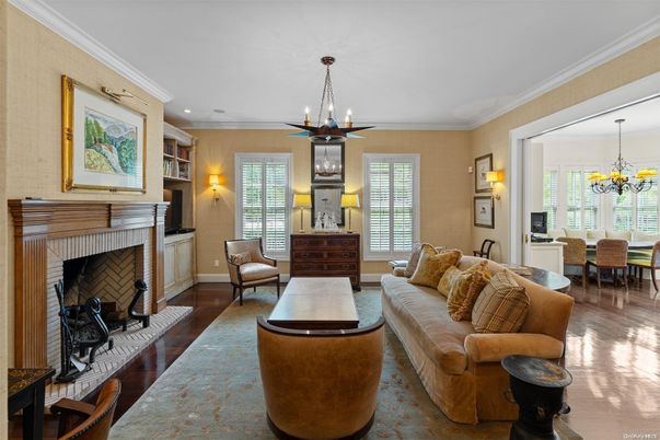 Chandelier, Dining room, Fireplace, Interior, Living room, Wood Texture Flooring