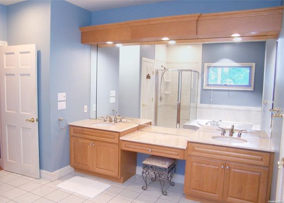 Bathroom, Dual Sink Vanities, Glass Shower, Interior, Recessed Lighting