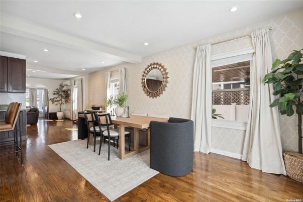 Dining room, Interior, Recessed Lighting, Wood Texture Flooring