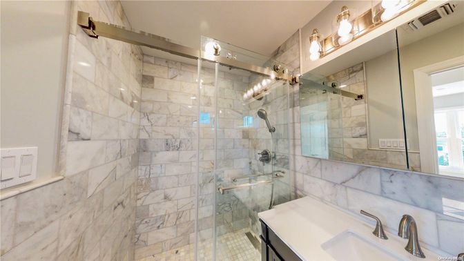 Bathroom, Glass Shower, Interior, Marble Walls