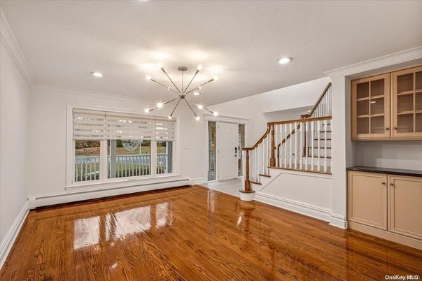 Empty room, Interior, Pendant Lights, Recessed Lighting, Wood Texture Flooring