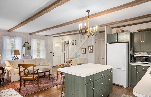 Chandelier, Interior, Kitchen, Living room, Wooden Beams, Wood Texture Flooring