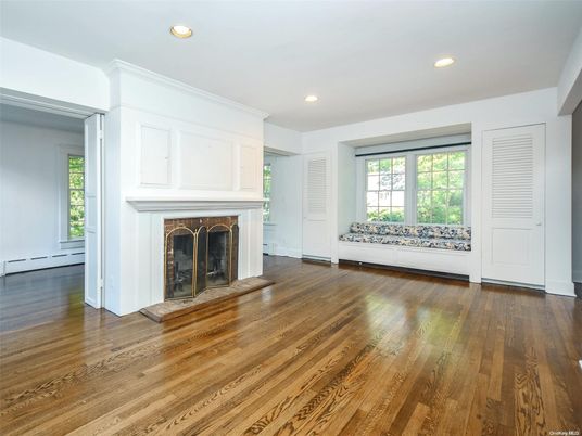 Empty room, Fireplace, Interior, Recessed Lighting, Wood Texture Flooring