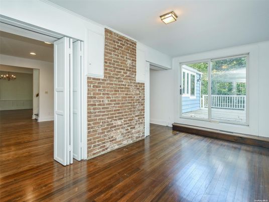 Empty room, Interior, Recessed Lighting, Stone Walls, Wood Texture Flooring