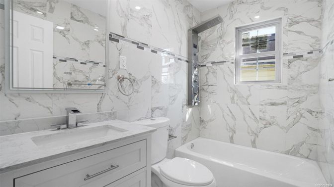 Bathroom, Interior, Marble Walls, Recessed Lighting