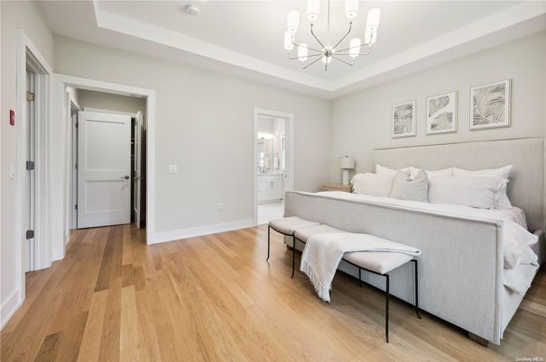 Bedroom, Chandelier, Interior, Wood Texture Flooring