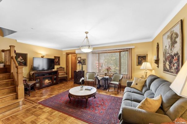 Dining room, Fireplace, Interior, Living room, Pendant Lights, Wood Texture Flooring