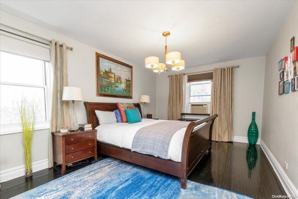 Bedroom, Chandelier, Interior, Wood Texture Flooring
